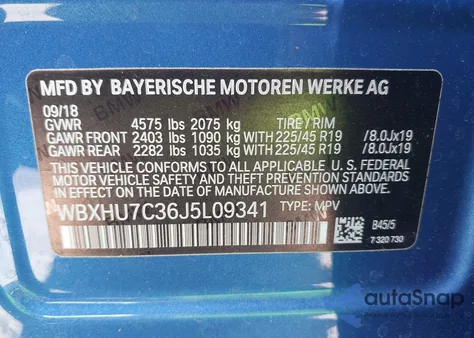 2018 BMW X1 Sdrive28I из США, поврежденный, VIN WBXHU7C36J5L09341